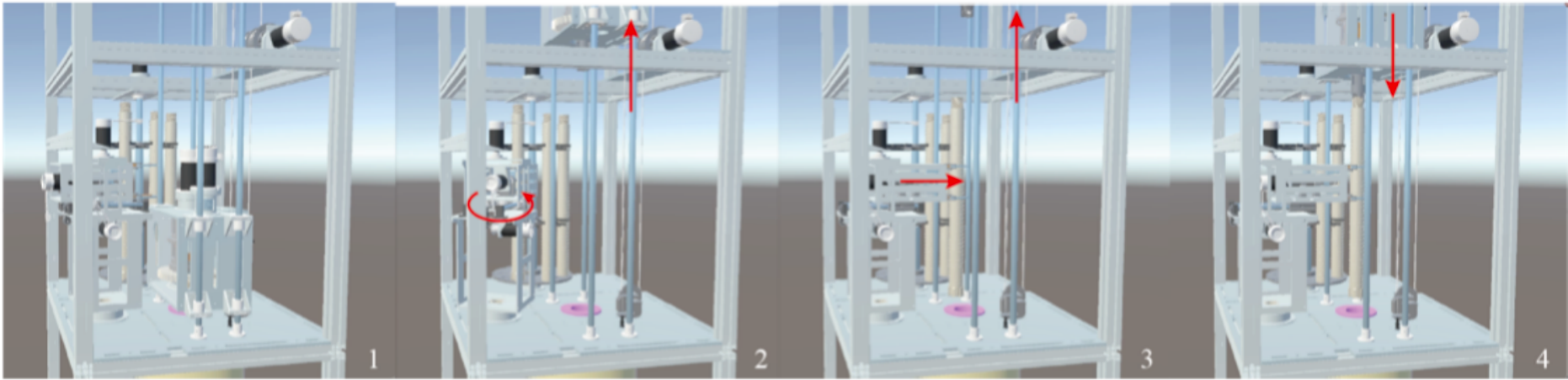 Unity virtual prototype — concurrent drilling and rod-preparation sequence